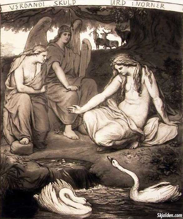 norns at yggdrasil with swans
