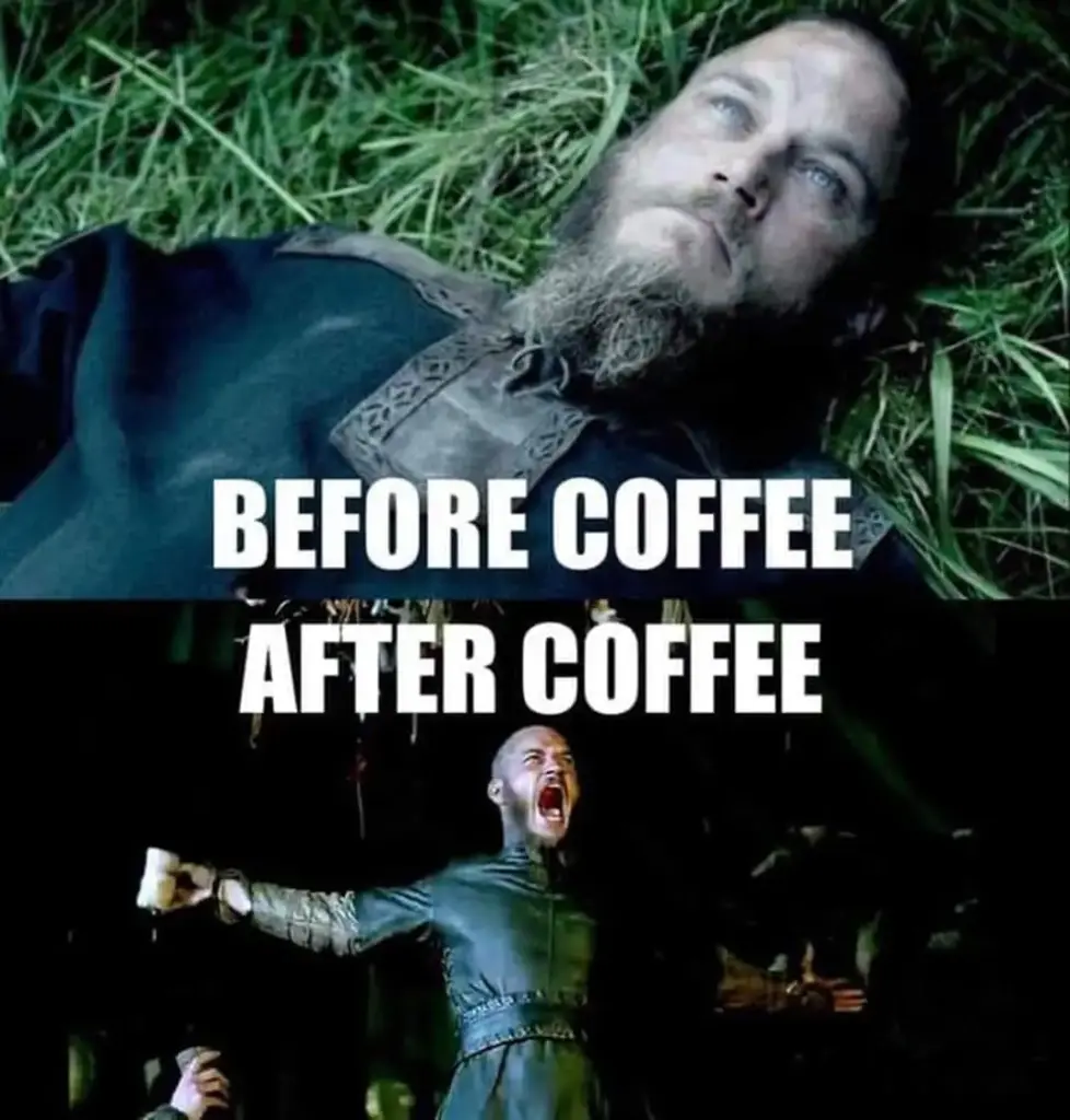 Viking before and after coffee meme